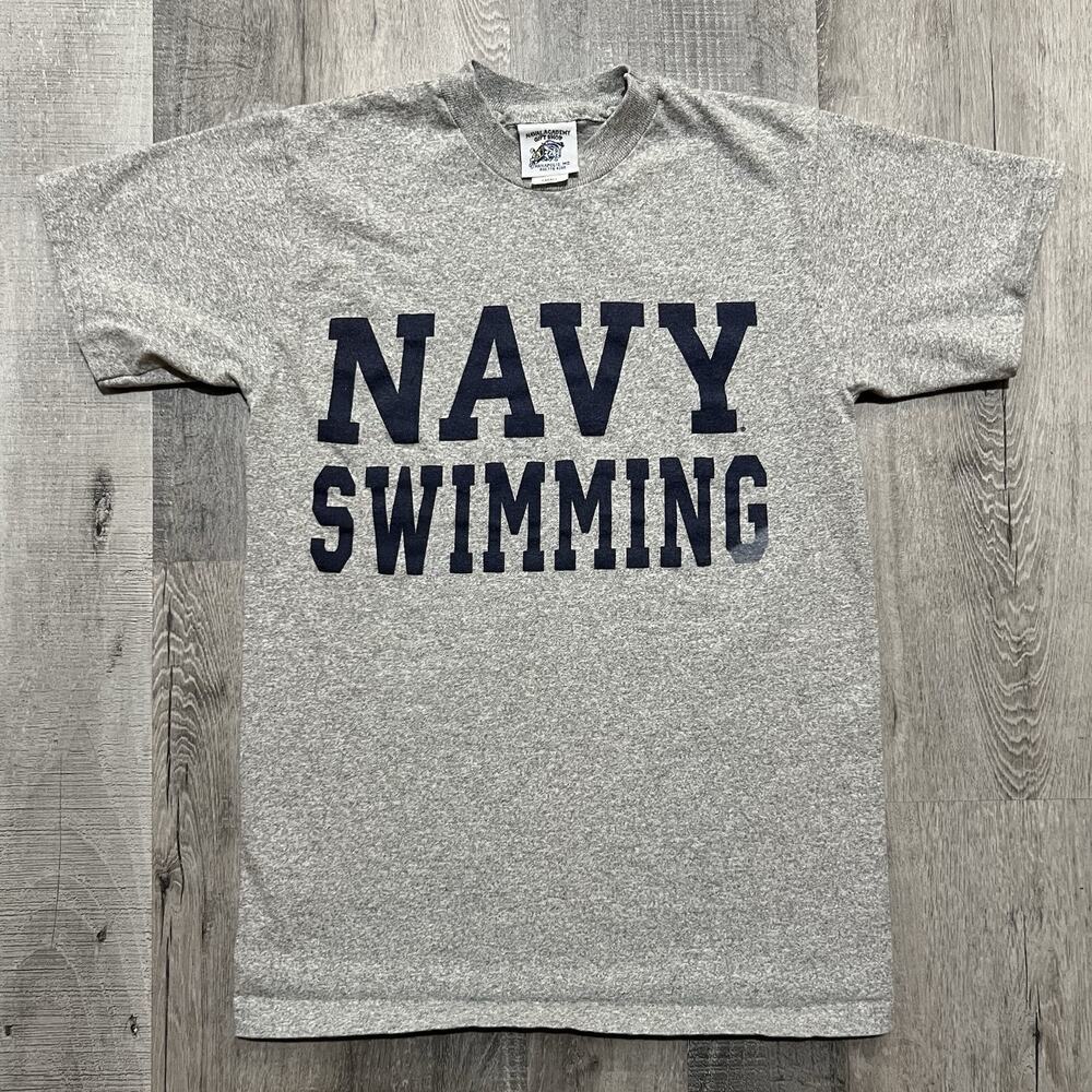 Vintage USN Swimming T Shirt Grey Naval Academy 90s Cotton Navy T Shirt Size S